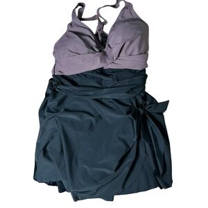 Blooming Jelly Two-Tone Halter t-strap Dress swim wear bathing suit one piece XL